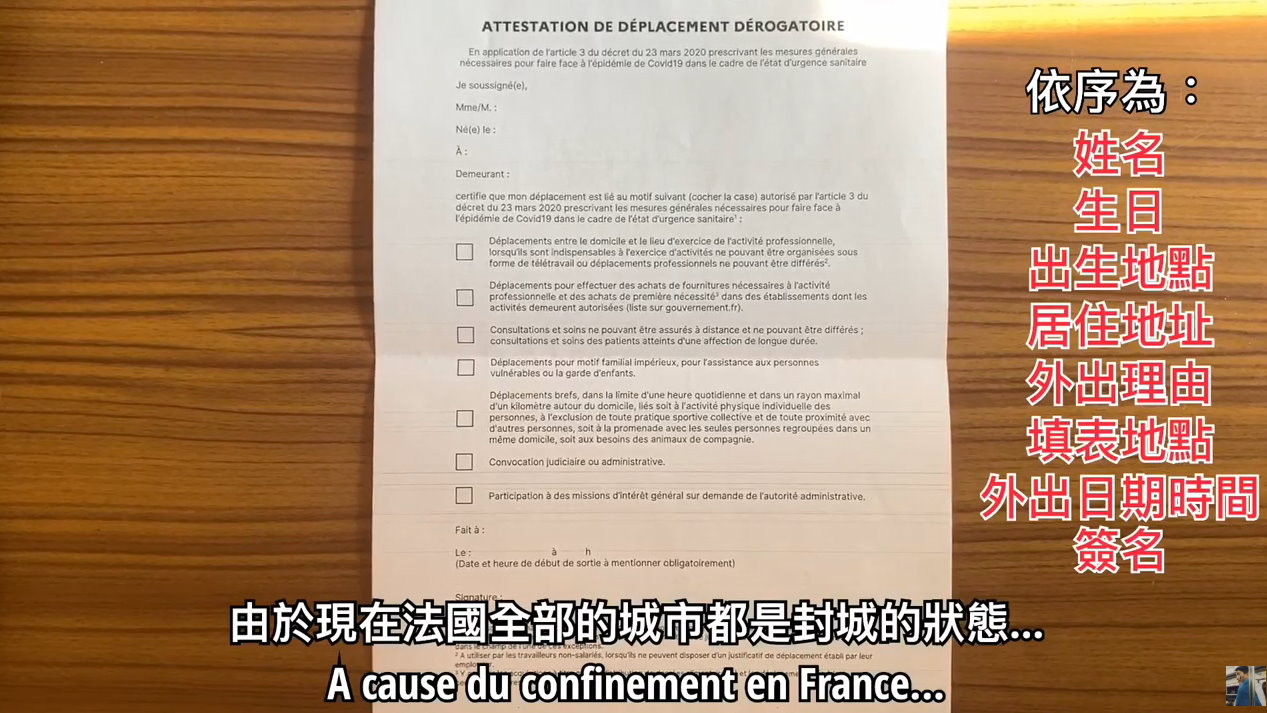 而住在法國的台灣人、YouTuber「旅客 LUC」也分享巴黎封城現況。（圖／「旅客 LUC」授權）