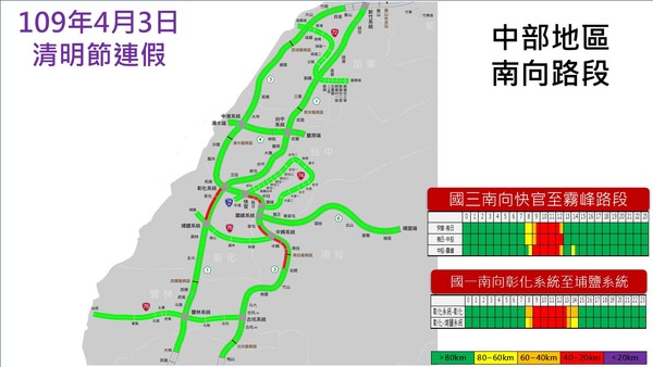 ▲▼清明連假第2天預期國道壅塞路況。（圖／高公局提供）