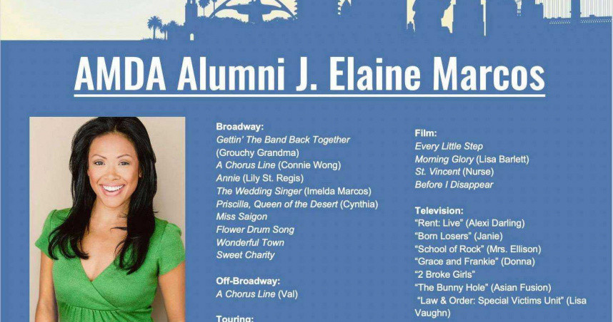 崇右影藝科大邀請到了知名百老匯音樂劇演員Alumni J. Elaine Marcos，為學生展開視訊授課。（圖／崇右影藝科技大學提供）