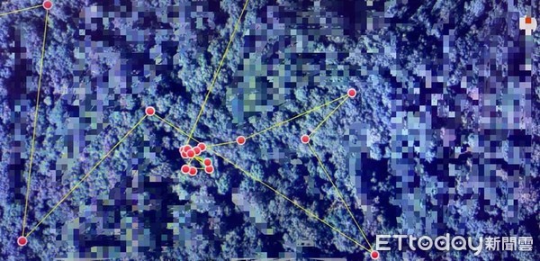 ▼ 台東林管處貼出Mulas活動的衛星定位連結畫面，為防止打擾牠作息區域特打上多處馬賽克。（圖／記者楊鈞典翻攝）