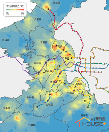 ▲▼新北市生活機能分數圖。（圖／好時價提供）