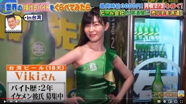 日本綜藝節目採訪台灣「酒促小姐」。(翻攝自モーニングショーTV YouTube)