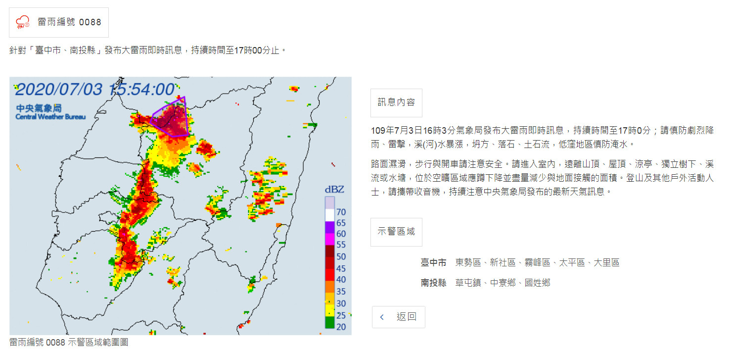 ▲氣象局發佈大雷雨訊息。（圖／氣象局提供）