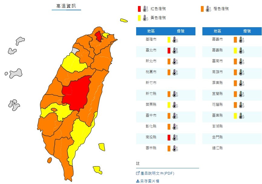 ▲▼高溫燈號。（圖／中央氣象局）