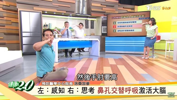 ▲▼鼻孔交替呼吸法。(圖/截自節目健康2.0) ▲▼鼻孔交替呼吸法。(圖/截自節目健康2.0)