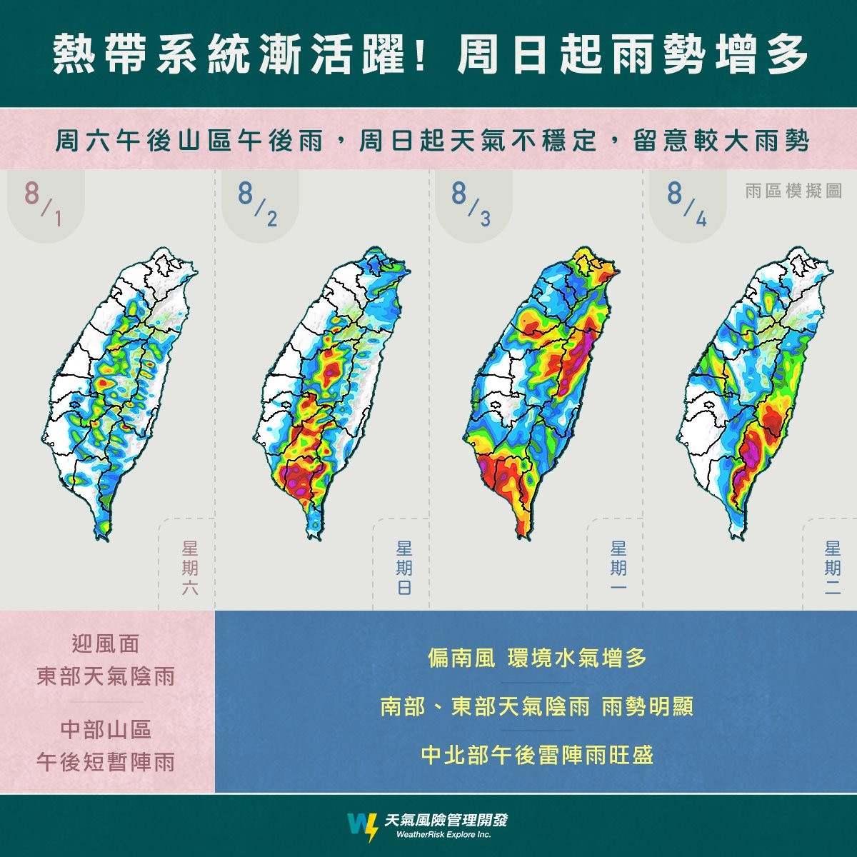 ▲週日起全台變天。（圖／翻攝自Facebook／天氣風險Weather Risk）