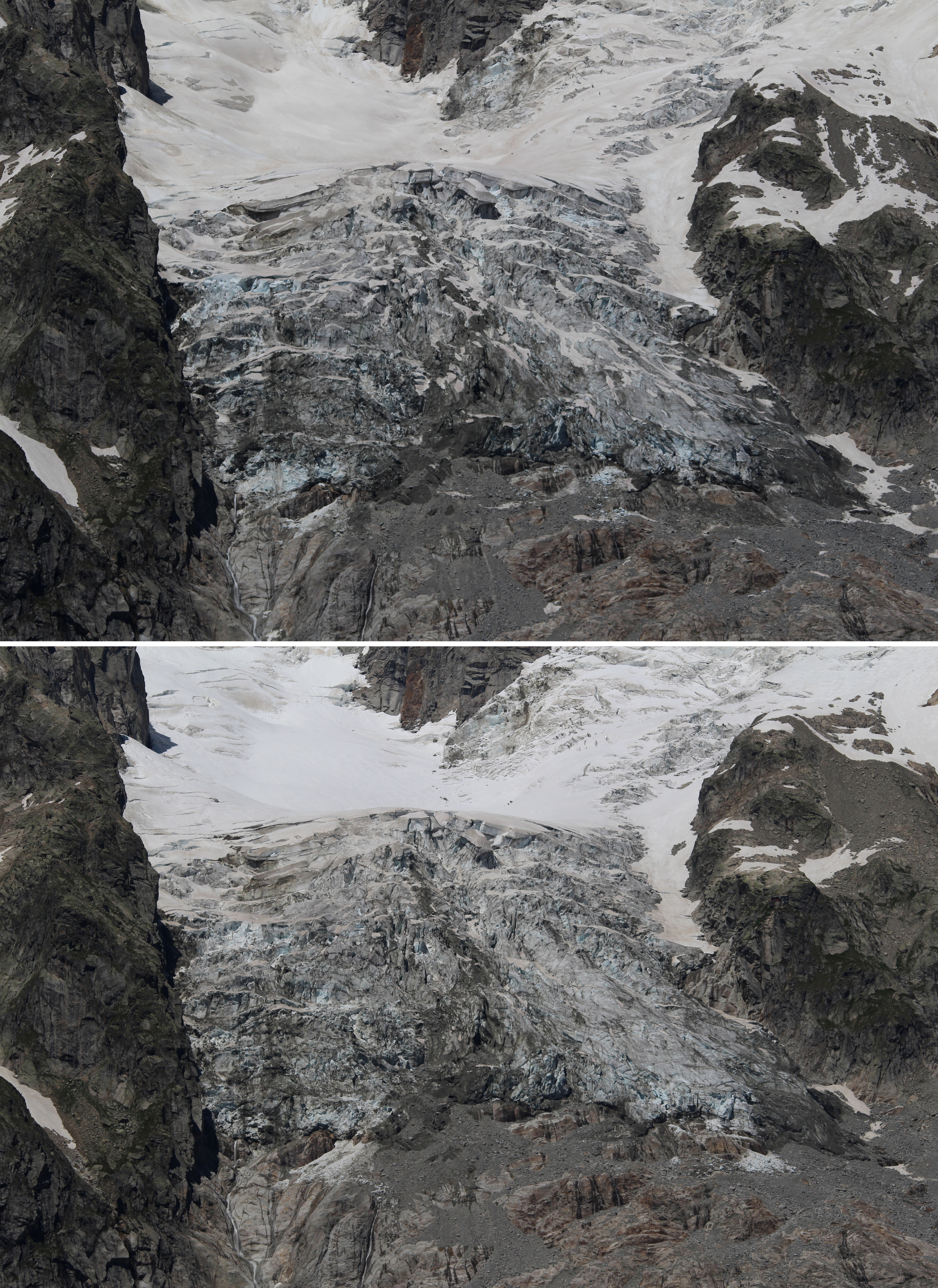 ▲▼ 阿爾卑斯山最高峰白朗峰普蘭品裘冰川（Planpincieux）。（圖／路透）