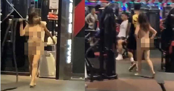 一名裸女在WORLD GYM大鬧的畫面遭人拍下,並透過通訊軟體瘋狂傳播。(圖/擷取自影片)