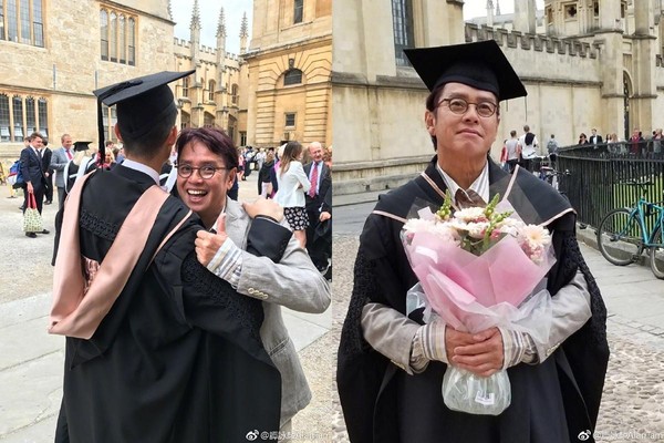 譚詠麟私生子譚曉風22歲就獲得牛津大學碩士學位。（翻攝自譚詠麟微博）