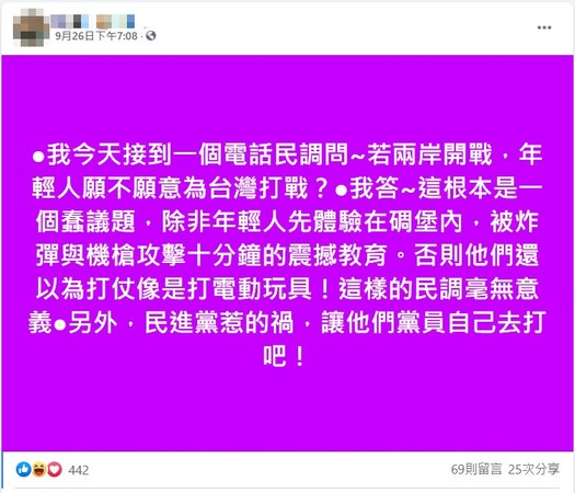 ▲▼韓粉接到民調電話，怒嗆年輕人在網路上瘋傳。（圖／翻攝自臉書）