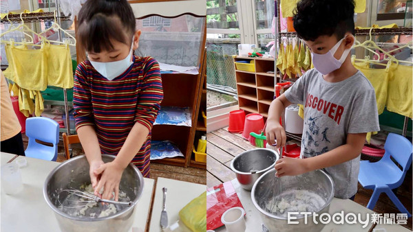 ▲新北三和國小幼兒園慶中秋 化身小小烘焙師動手做冰皮月餅。（圖／新北市三和國小提供）