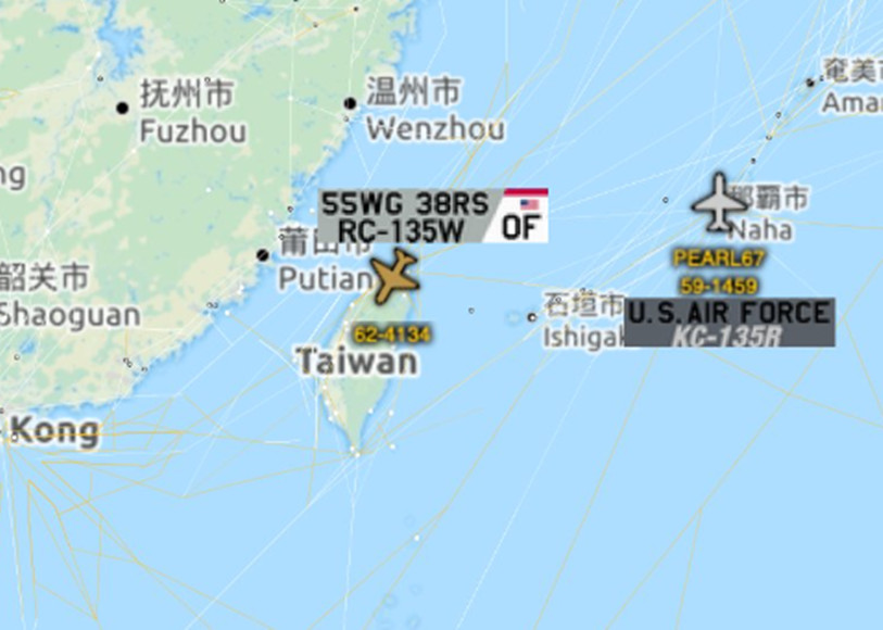 ▲▼ 美軍RC-135W電偵機疑飛越台北上空。（圖／翻攝自推特／Tokyo Radar）