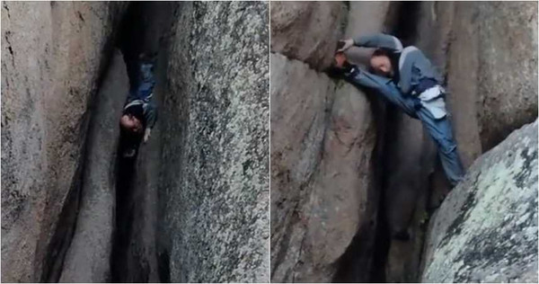 真戰鬥民族！超猛70歲阿伯不扣安全繩　「頭下腳上」滑落岩壁