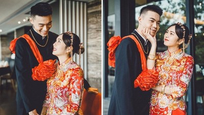 簡廷芮「文定獻第一次」中式婚服激美！　老公近距離正臉照曝…身高差超萌