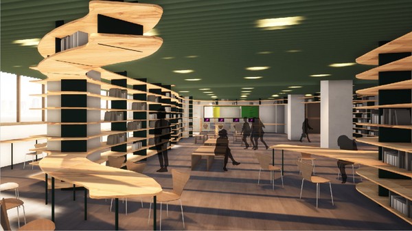 ▲新竹市立圖書館龍山分館明年四月啟用。（模擬示意圖／新竹市政府提供）