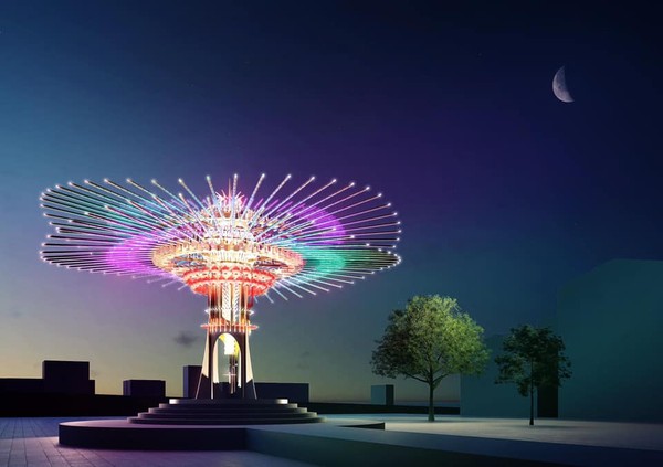 ▲「2021台灣燈會」位於錦華公園的主燈「乘風逐光」。（圖／翻攝自林佳龍臉書）