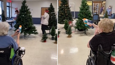 養老院聖誕趴辦「獵鹿大賽」！員工戴上角奔跑　讓長輩坐輪椅狂射