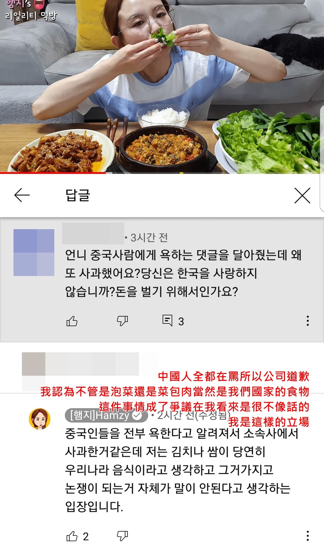 ▲Hamzy回應南韓網友，表示自己抱持「泡菜、包飯是南韓文化」的想法，卻再度引起大陸網友不滿。（圖／翻攝自韓網）