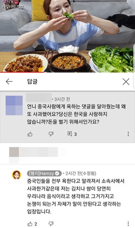 ▲Hamzy回應南韓網友，表示自己抱持「泡菜、包飯是南韓文化」的想法，卻再度引起大陸網友不滿。（圖／翻攝自韓網）