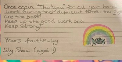 「謝謝冒生命危險保護我們」11歲女童暖寫信挺醫護：超棒棒的英雄！