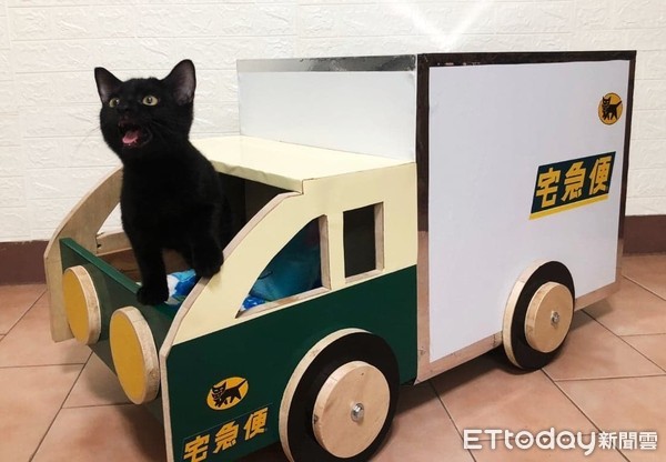 黑貓佔據外送放置箱。（圖／飼主黃培華提供）