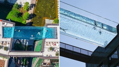距離地面35公尺！英建商把「透明泳池」蓋在大樓中間　游客：像在飛翔