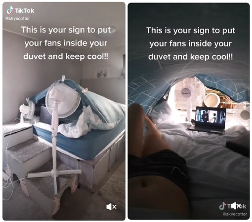 網友分享電風扇抗暑妙招（圖／翻攝自TikTok@Skye Cotter）