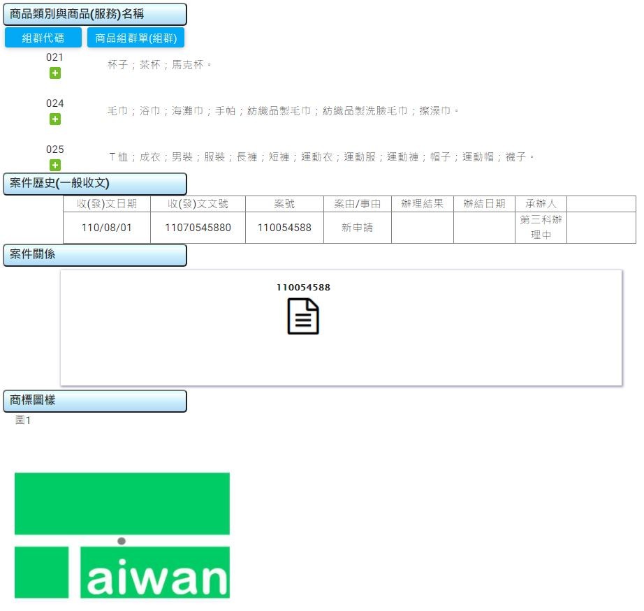 麟洋配決勝點「Taiwan in」已有人提出註冊商標申請。（圖／翻攝自爆廢公社公開版、智慧財產局網頁）