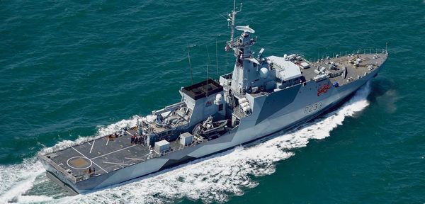 ▲▼英國皇家海軍新型巡邏艦艇「添馬艦」（HMS Tamar），將在印太常態部署。（圖／翻攝自推特）