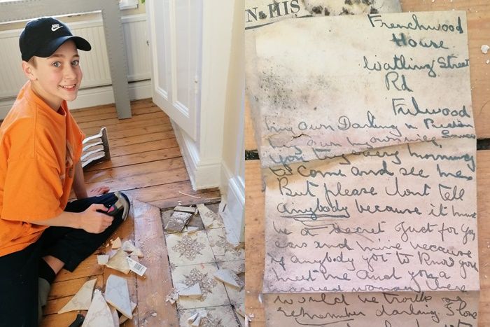 ▲▼ 英國14歲少年盧卡斯（Loukas Cornes）找到家中塵封已久的情書。（圖／翻攝自臉書）
