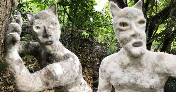 澳洲一名雕塑藝術家Jason Sank，日前使用大量的貓毛，製作出真人大小的擬人化貓人，獵奇的創意與造型在網路上引發熱議。（翻攝IG@gravelblot）