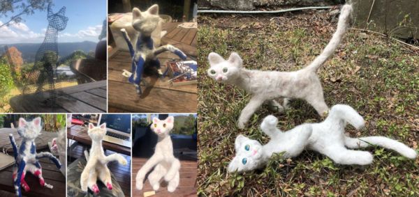 Jason Sank去年曾用類似的手法做過貓咪造型作品，捐贈的貓毛主人表示，很高興愛貓的毛能被好好利用。（翻攝IG@gravelblot）