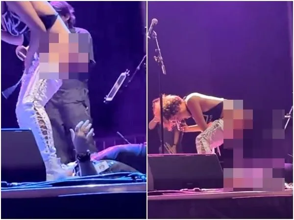 ▲▼美國紐約搖滾樂團「Brass Against」女主唱索菲亞•烏里斯塔(Sophia Urista)在台上突然當眾排尿。(圖/翻攝自YouTube/Savage Entertainment)