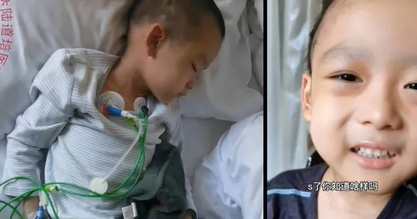 5歲男童治療白血病過程痛苦,日前笑問媽媽死了是啥樣。(圖/翻攝抗白小默默微博,下同)
