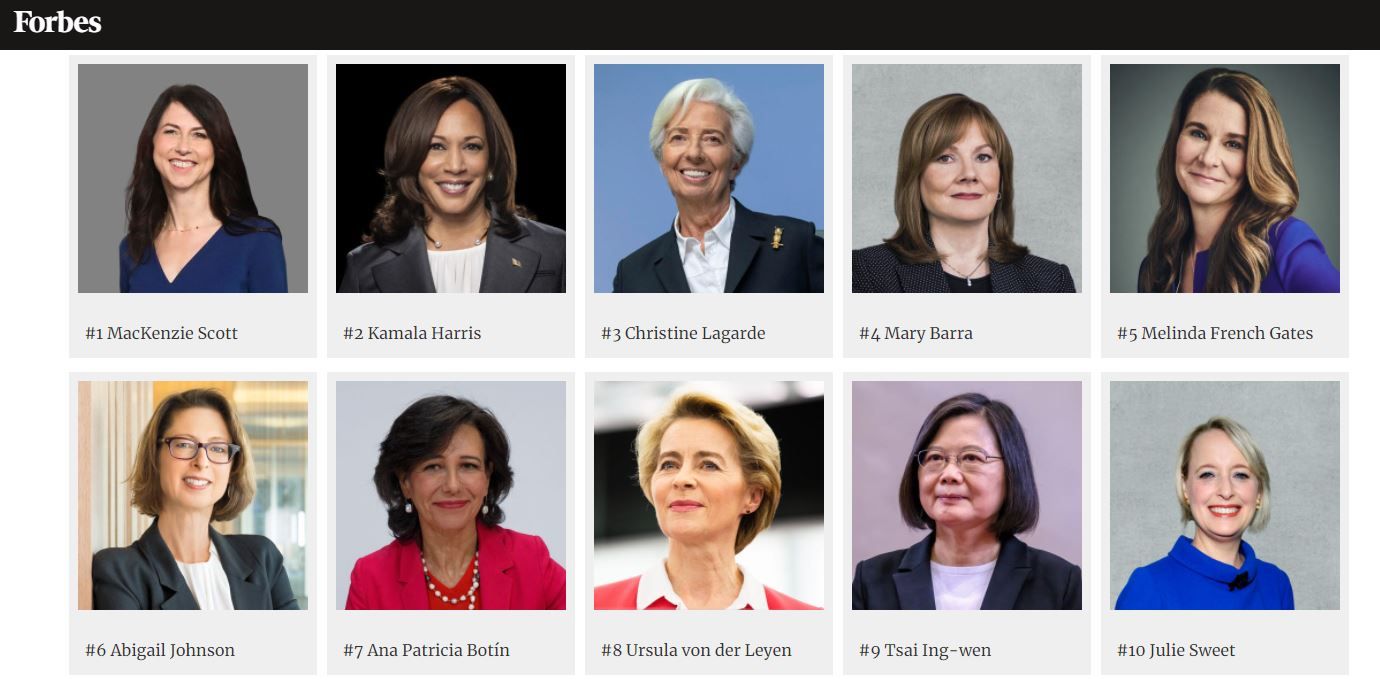 ▲▼美國商業雜誌《富比士》公布2021「世界百大最有影響力女性」，總統蔡英文名列第9名（圖／翻攝《富比士》官網）