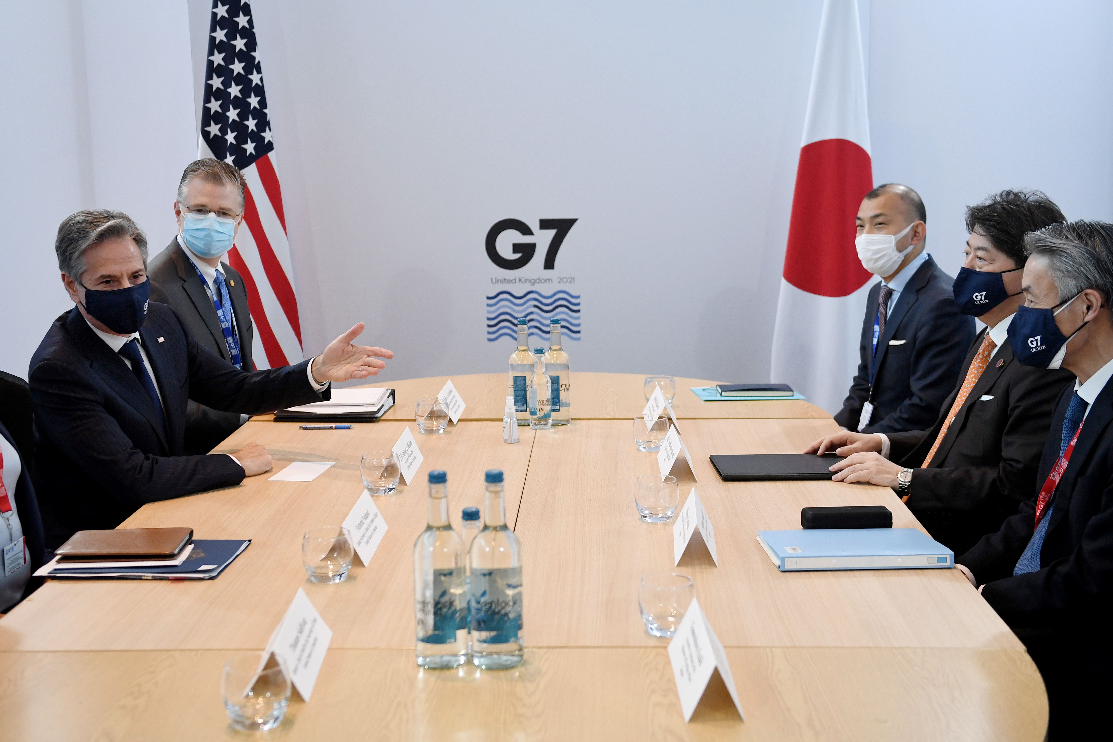 ▲▼美國國務卿布林肯（Antony Blinken）和日本外相林芳正（Yoshimasa Hayashi）今天在利物浦舉行會談。（圖／路透）