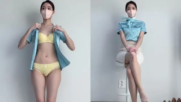 ▲▼南韓網美穿上疑似大韓航空的空姐制服。(圖/翻攝自Youtube)