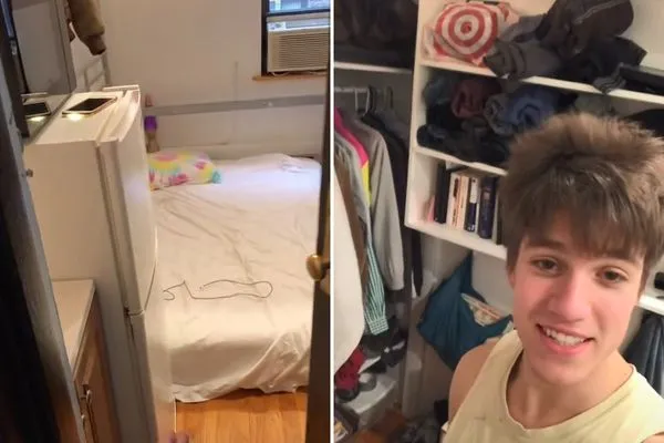 ▲▼網友曝光他在曼哈頓西村(West Village)的一間2坪超小雅房的內部構造。(圖/翻攝自TikTok/ajwebber)