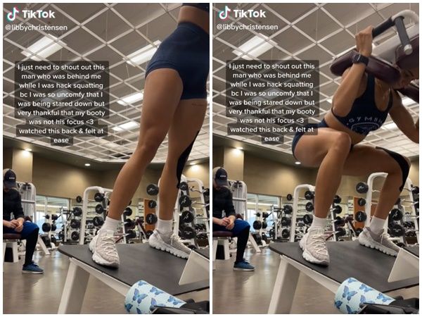 ▲▼健身妹深蹲「謝謝你沒盯著我屁股」 網友卻一面倒砲轟。(圖/翻攝Libby Christensen IG、抖音)