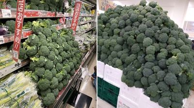 超市青花菜如「森林堆疊」一抽即倒　網PO更誇張擺法：一山還有一山高