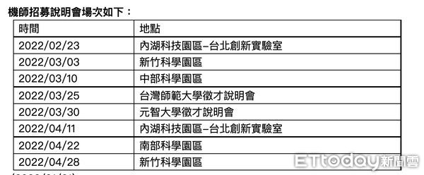 ▲華航全台機師招募說明會場次表。（圖／華航提供）