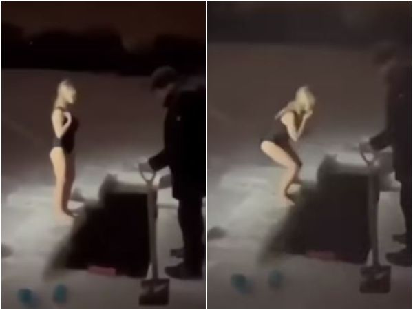 ▲▼俄羅斯女子身穿泳裝跳入結冰河中，結果順間滅頂淹死。（圖／翻攝自YouTube／The Bird）