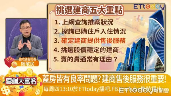 ▲雲端大富翁錄影花絮，住宅週報社長陸敬民為民眾分析購屋該怎麼挑選建商。（圖／記者許竹忻攝）