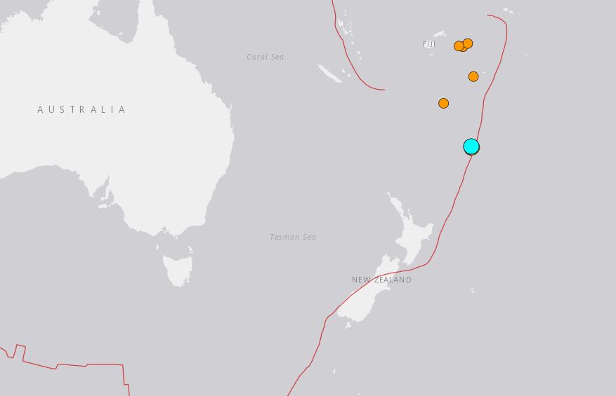 ▲紐西蘭外島在2小時發生了7起強震。（圖／USGS）