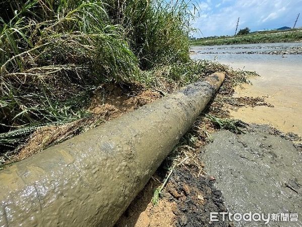 ▲▼將不肖業者排放至河床的長長暗管挖出。(圖/記者楊熾興翻攝)