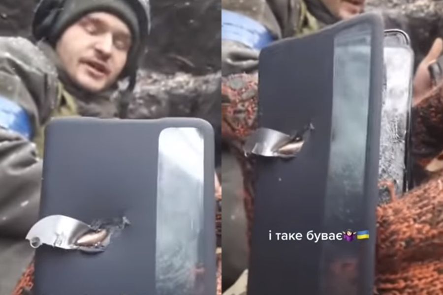 ▲▼ 烏克蘭士兵因有手機擋子彈躲過一劫。（圖／翻攝自YouTube）