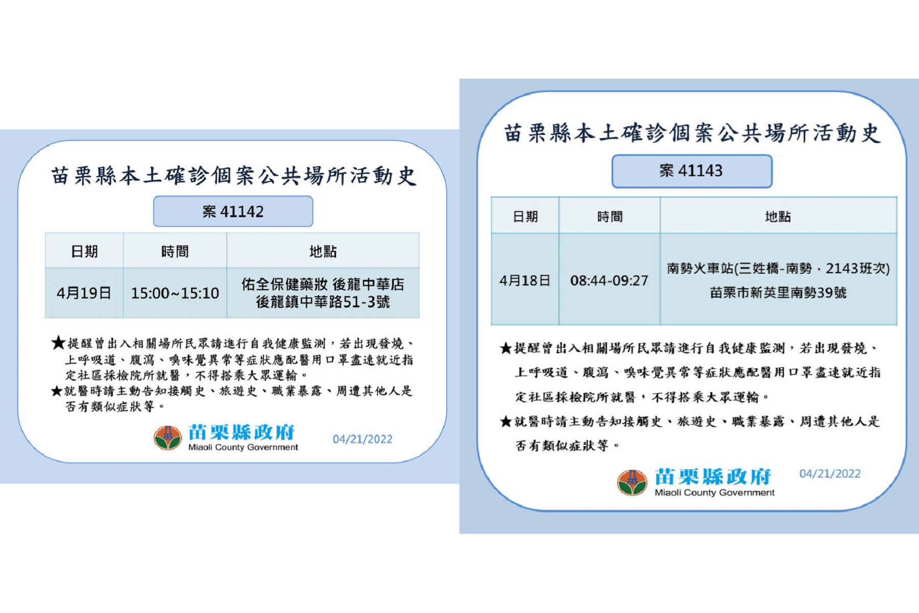 ▲苗栗縣政府21日公布新增確診19例,縣內8鄉鎮皆有足跡。(圖/記者黃孟珍翻攝,下同)