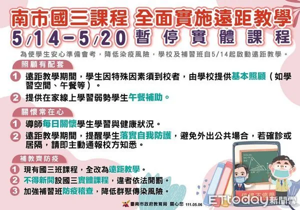 ▲台南市各公私立國三學生自14日起至20日全部改為線上遠距教學。(圖/記者林悅翻攝,下同)