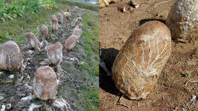 日本農田發現「外星灰土異形蛋」！　路人困惑掰開才知：市場超常見