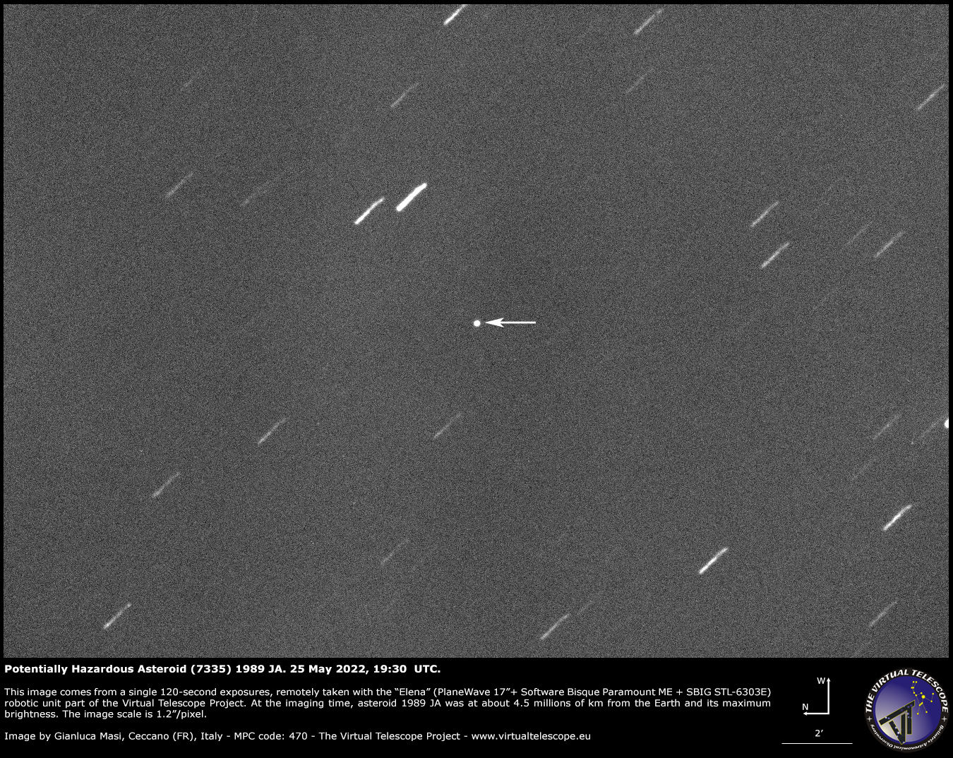 ▲▼直徑約1.8公里的「7335小行星」（1989 JA）。（圖／取自The Virtual Telescope Project）